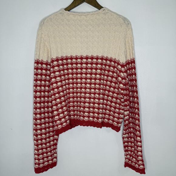 J Crew Sweater Womens XL Red Crochet Textured Knit Cardigan Classic Money Preppy - Picture 6 of 8
